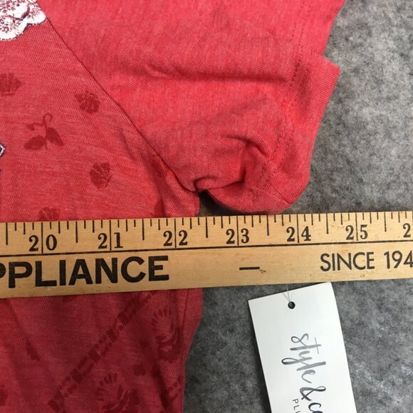 Style Co Top 0X Short Sleeve Knit V Neck Floral Bandana Print Red Paisley Blue - Picture 10 of 13